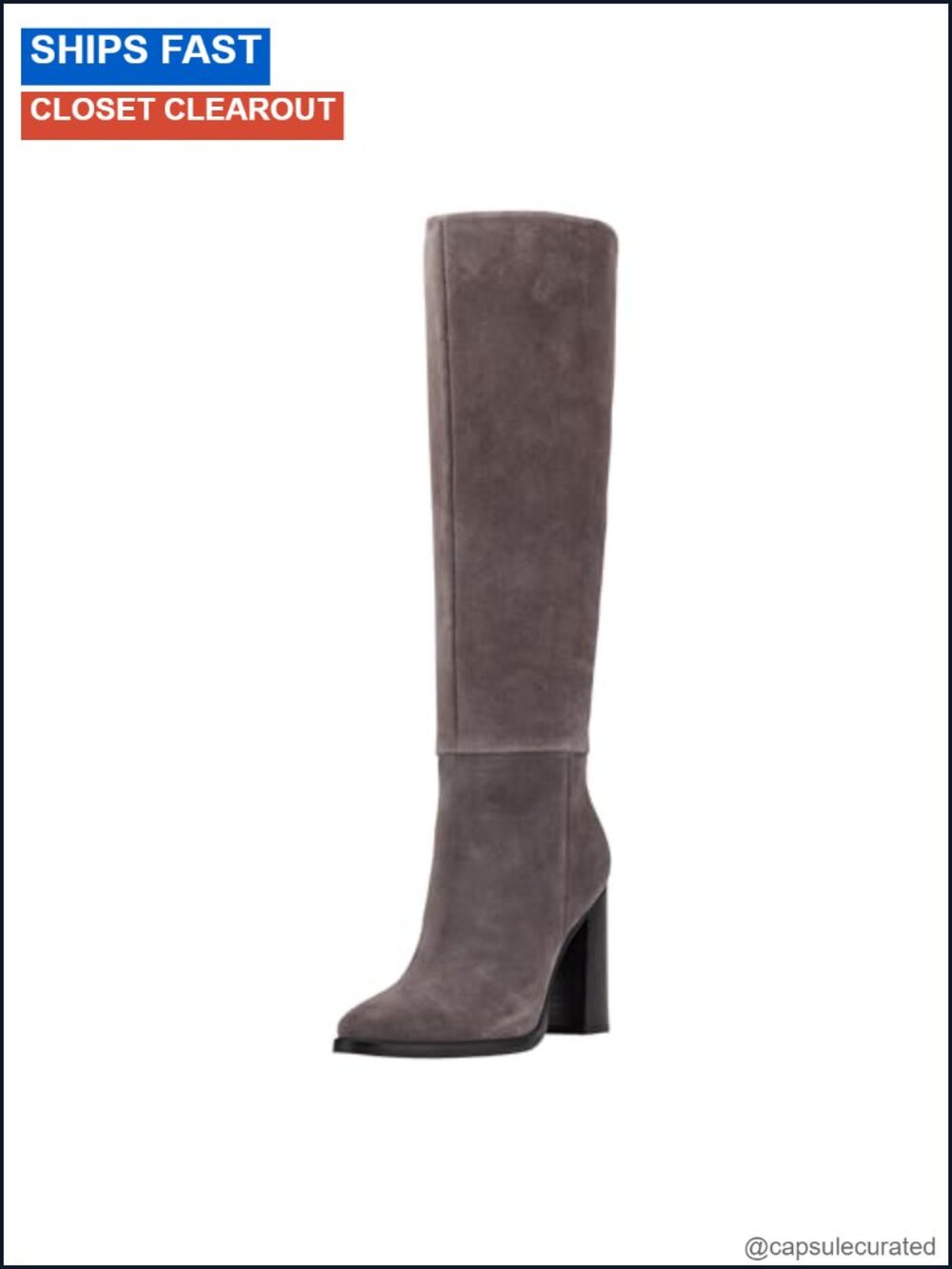 Suede Knee-High Pointy Toe Block Heel Dress Boots